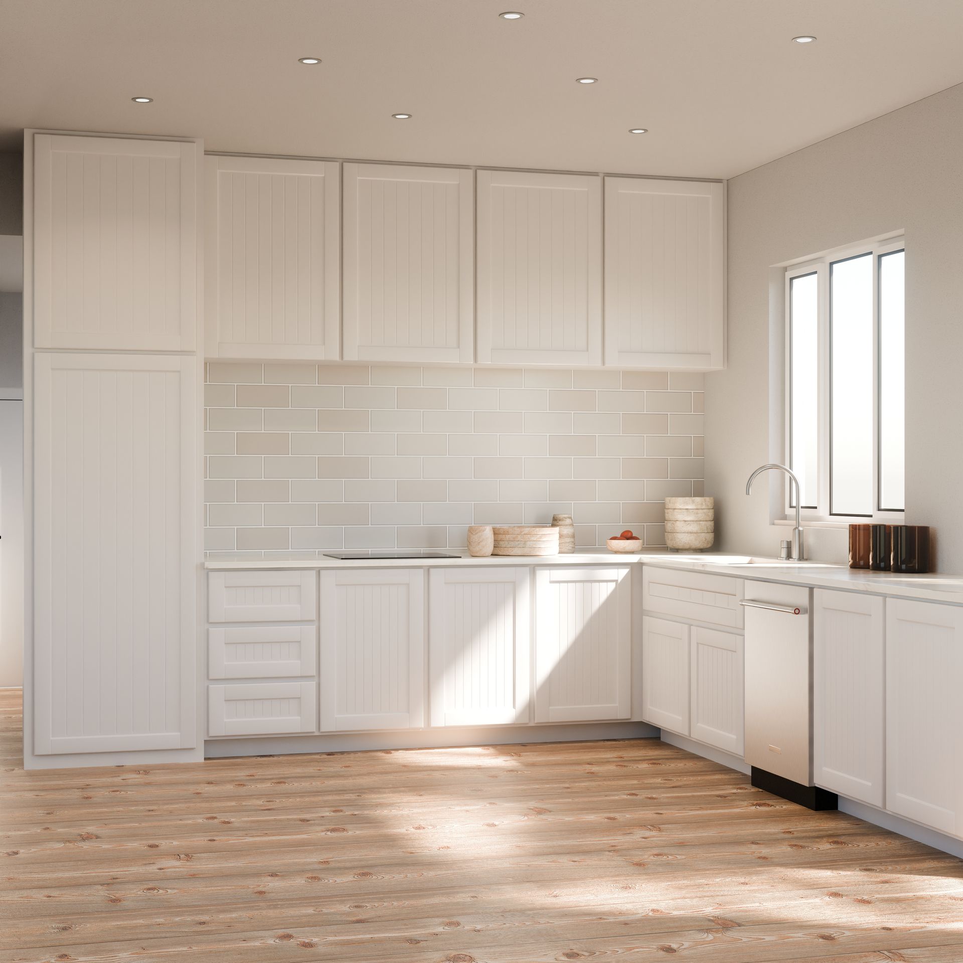 Kitchen with refaced cabinets